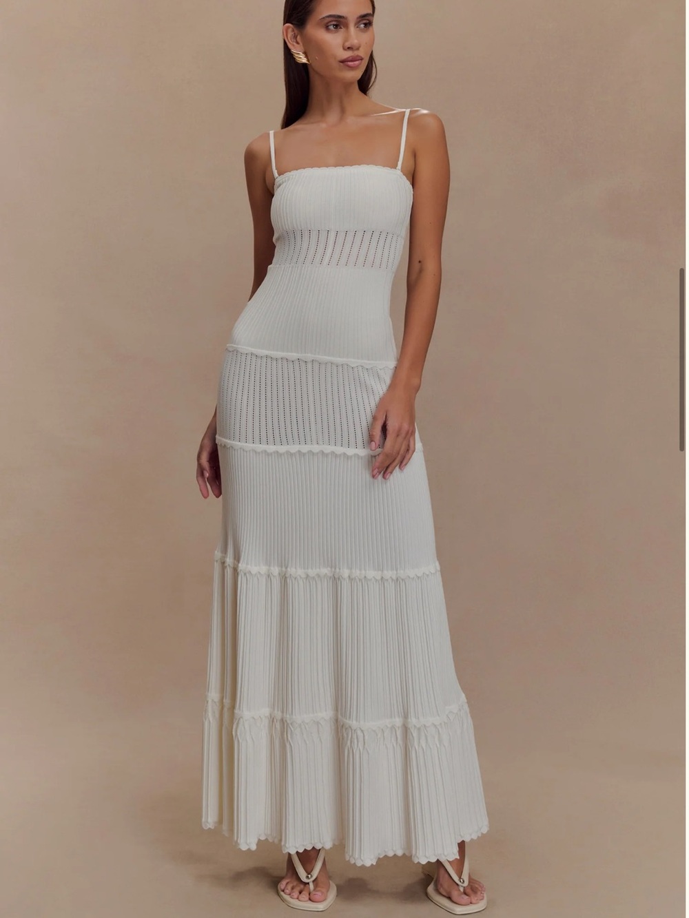 NWT Meshki Finley Pointelle Knit Maxi Dress in Ivory - Picture 4 of 15